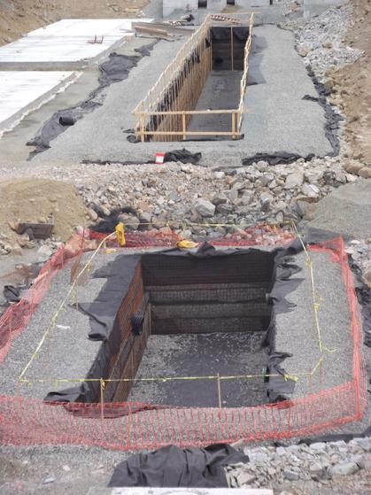 Multiple large storage capacity stormwater detention systems constructed in New England.