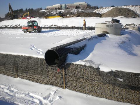 Inlet pipe from Stormceptor water quality treatment manhole.